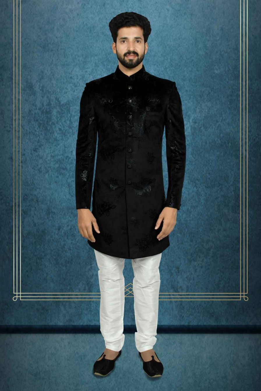 Black Velvet Nawabi Sherwani