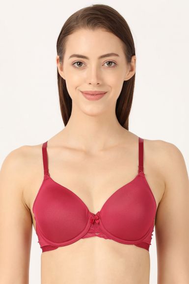 Women's Under-Wired Padded Soft Touch Microfiber Nylon Elastane Stretch  Full Coverage Lace Back Styling T-Shirt Bra with Adjustable Straps - Anemone