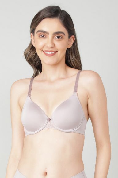 Women's Under-Wired Padded Soft Touch Microfiber Nylon Elastane Stretch  Full Coverage Lace Styling Multiway T-Shirt Bra with Adjustable Straps -  Lilac