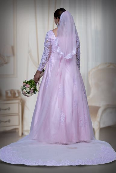 Baby pink corded lace work net veil
