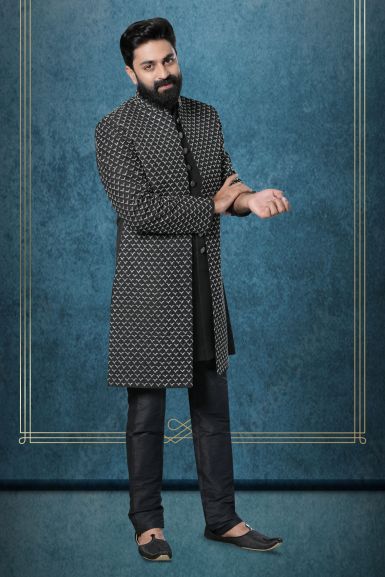 Poshrobe Black Sherwani