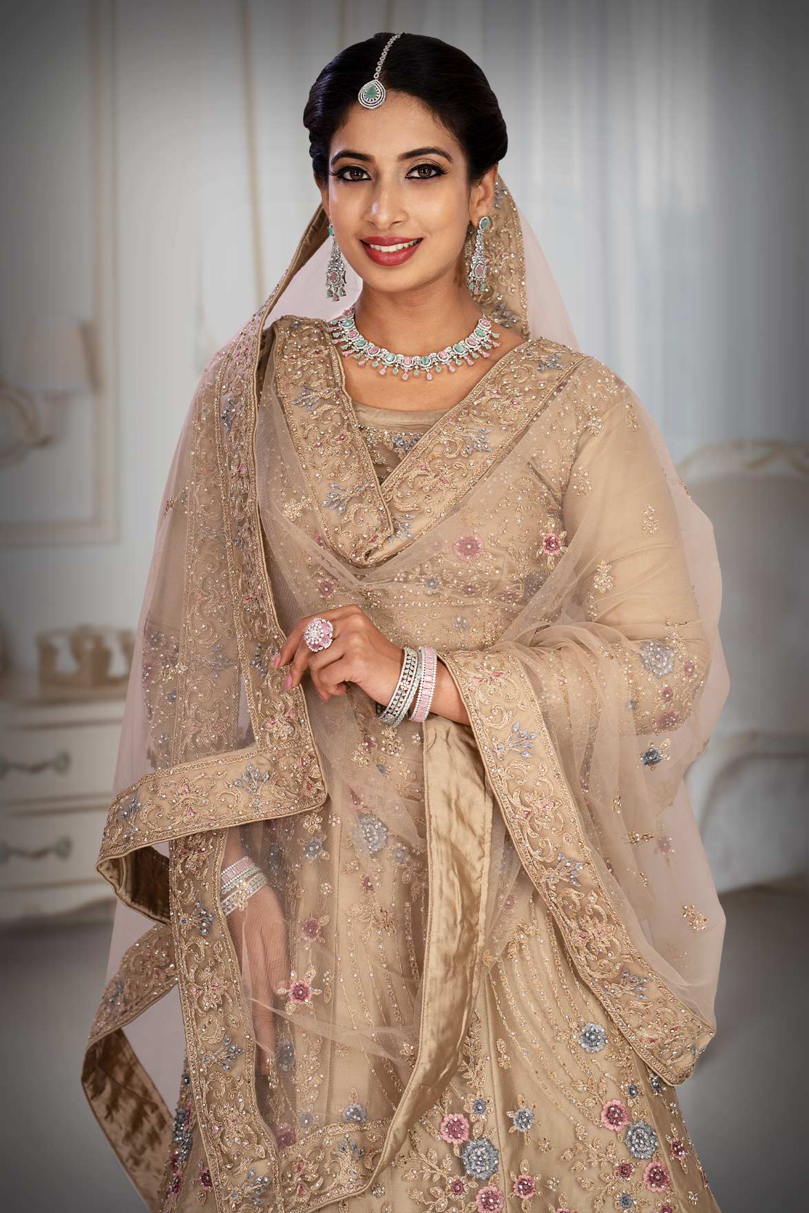 Violet & Chiku Silk Handwork Wedding-Wear Reception Lehenga Choli @Indian  Couture