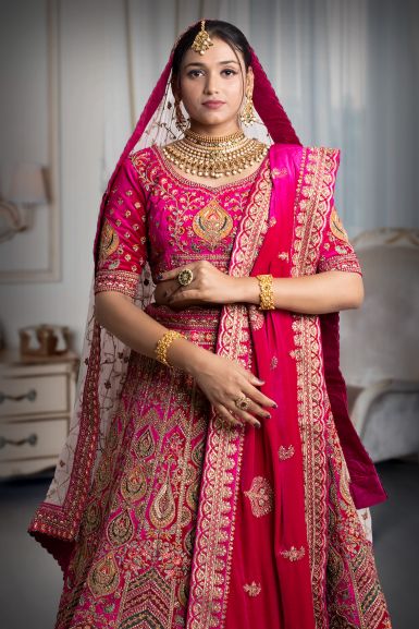 Rani pink lace embroidery work lehenga