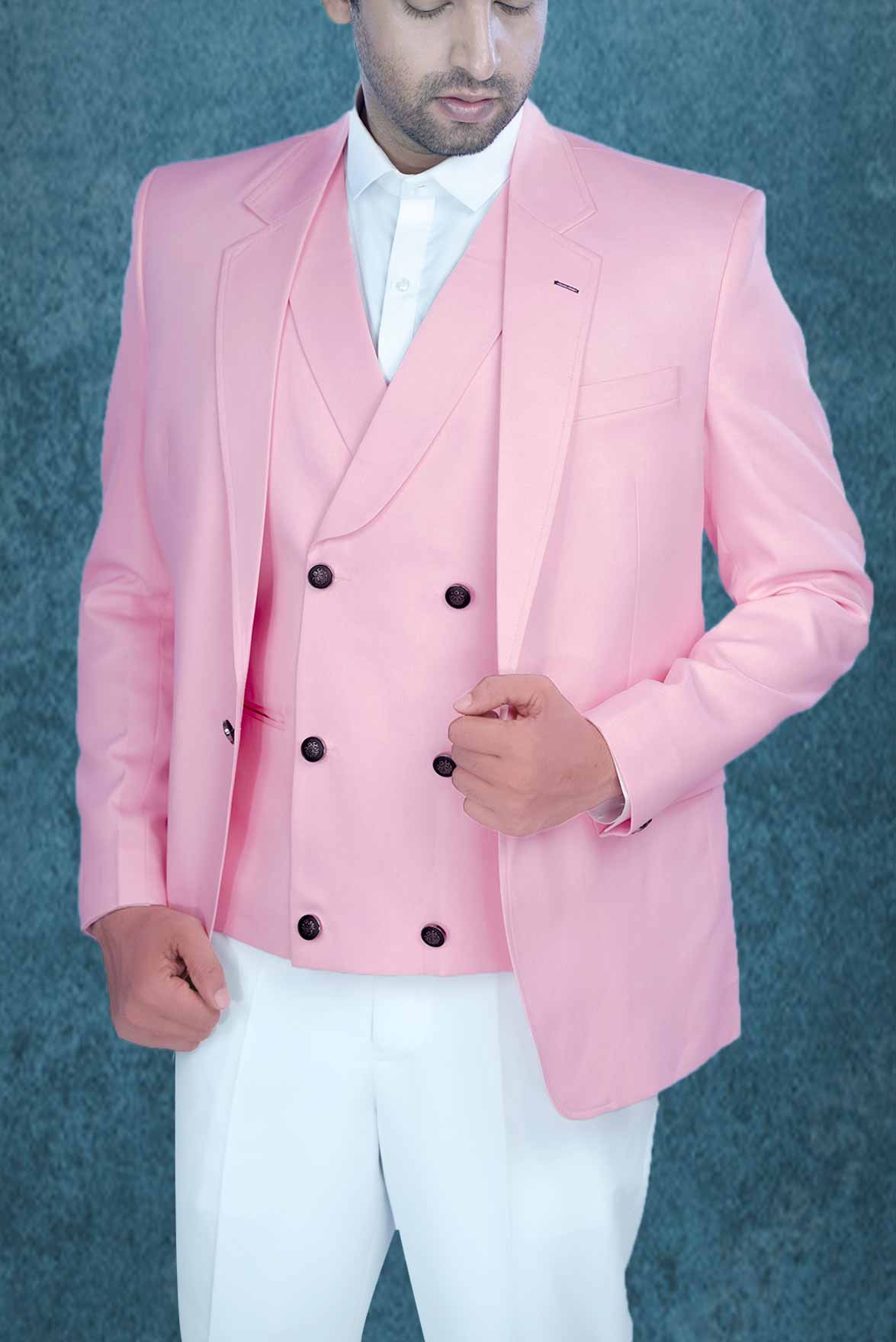 Pc Jaquard In Peach Jacket 3Pc Suit
