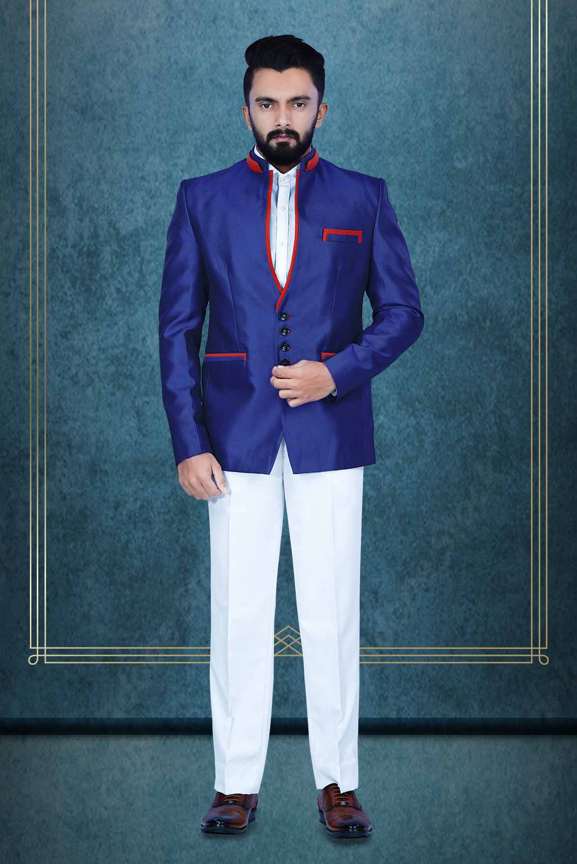 Navy blue velvet jodhpuri with contrast off white pants Custommade at  #payalliverpool #menswear #jodhpuri #velvet… | Off white pants, Mens  wedding attire, Menswear