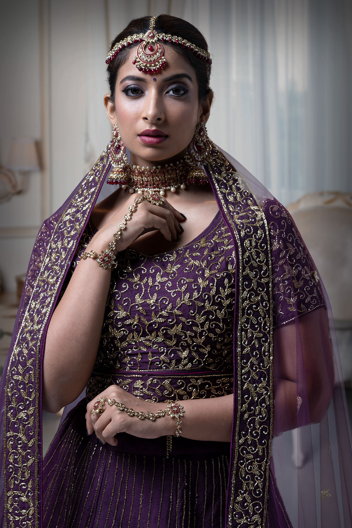 Buy Amazing Dark Maroon Thread Embroidered Velvet Silk Bridal Lehenga Choli  from Designer Lehenga Choli