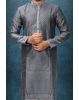 Grey Colour Ethnic Kurtha In Golden Threadwork Textured Dupion Silk Fabric And White Bottom