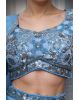 Cyan Blue Tissue Silk Crop Top Lehenga With Elegant Handwork Details