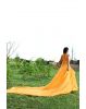 Tangerine Yellow Sleeveless Gown with Twist Pleated Yoke and Flarey Back Tail