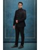 Men’s Black Bandhgala Suit with Sequined Shoulder Embellishment