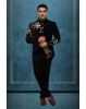 Men’s Black Velvet Bandhgala Suit with Golden Floral Embroidery