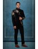 Men’s Black Velvet Bandhgala Suit with Golden Floral Embroidery