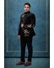 Men’s Black Velvet Bandhgala Suit with Golden Floral Embroidery
