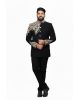 Men&rsquo;s Black Bandhgala Suit with Golden Leaf Embroidery