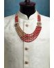 Five Layered Mothi Mala With Two Kundan Lockets and Chains Filled with Ruby Red and Golden Mothis