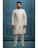 Cream Kurta Pyjama in Blended Fabric