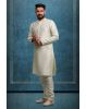 Cream Kurta Pyjama in Blended Fabric