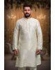 Cream Kurta Pyjama in Blended Fabric