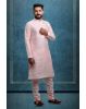 Peach Kurta Pyjama in Blended Fabric