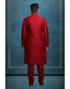Maroon Kurta Pyjama in Blended Fabric