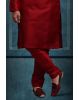 Maroon Kurta Pyjama in Blended Fabric