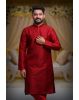 Maroon Kurta Pyjama in Blended Fabric