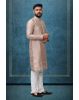 Hazelnut Colour Ethnic Kurtha In Golden Threadwork Textured Dupion Silk Fabric And White Bottom
