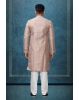 Hazelnut Colour Ethnic Kurtha In Golden Threadwork Textured Dupion Silk Fabric And White Bottom