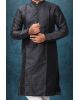 Black Colour Ethnic Kurtha In Golden Threadwork Textured Dupion Silk Fabric And White Bottom