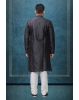 Black Colour Ethnic Kurtha In Golden Threadwork Textured Dupion Silk Fabric And White Bottom