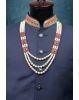 White Pearl Princely Mala With Red Stone Side Locket Detailing