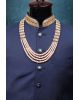 Baby Pink Mothi Mala With Golden And Stone Linear Locket Details On Sides