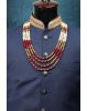 Red, Golden And White Majestic Mothi Mala In 4 Layers With Uneven Beads Arrangement All Over