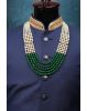White And Green Elegant Mothi Mala With A Beautiful Linear Later Attachment In Stones