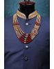 Golden And Red Mothi Mala With Five Layers Sophisticated With A Raindrop Shaped Locket On Side