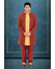 Maroon And Peach Jacquard Sherwani