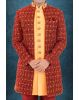 Maroon And Peach Jacquard Sherwani