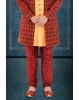 Maroon And Peach Jacquard Sherwani
