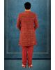 Maroon And Peach Jacquard Sherwani