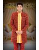 Maroon And Peach Jacquard Sherwani