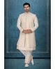 Off-White, Cream And Gold Fascinating Jacket Sherwani