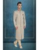 Dusty White & Gold Printed Silky Jacquard Sherwani