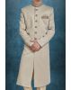 Dusty White & Gold Printed Silky Jacquard Sherwani
