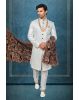 Cream And White Raw Silk Sherwani