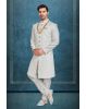 Cream And White Raw Silk Sherwani