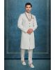 Cream And White Raw Silk Sherwani