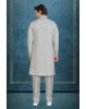 Cream And White Raw Silk Sherwani