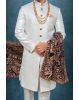 Cream And White Raw Silk Sherwani