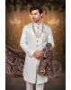 Cream And White Raw Silk Sherwani