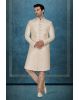 Cream & Gold Self-Textured Brocade Silk Sherwani